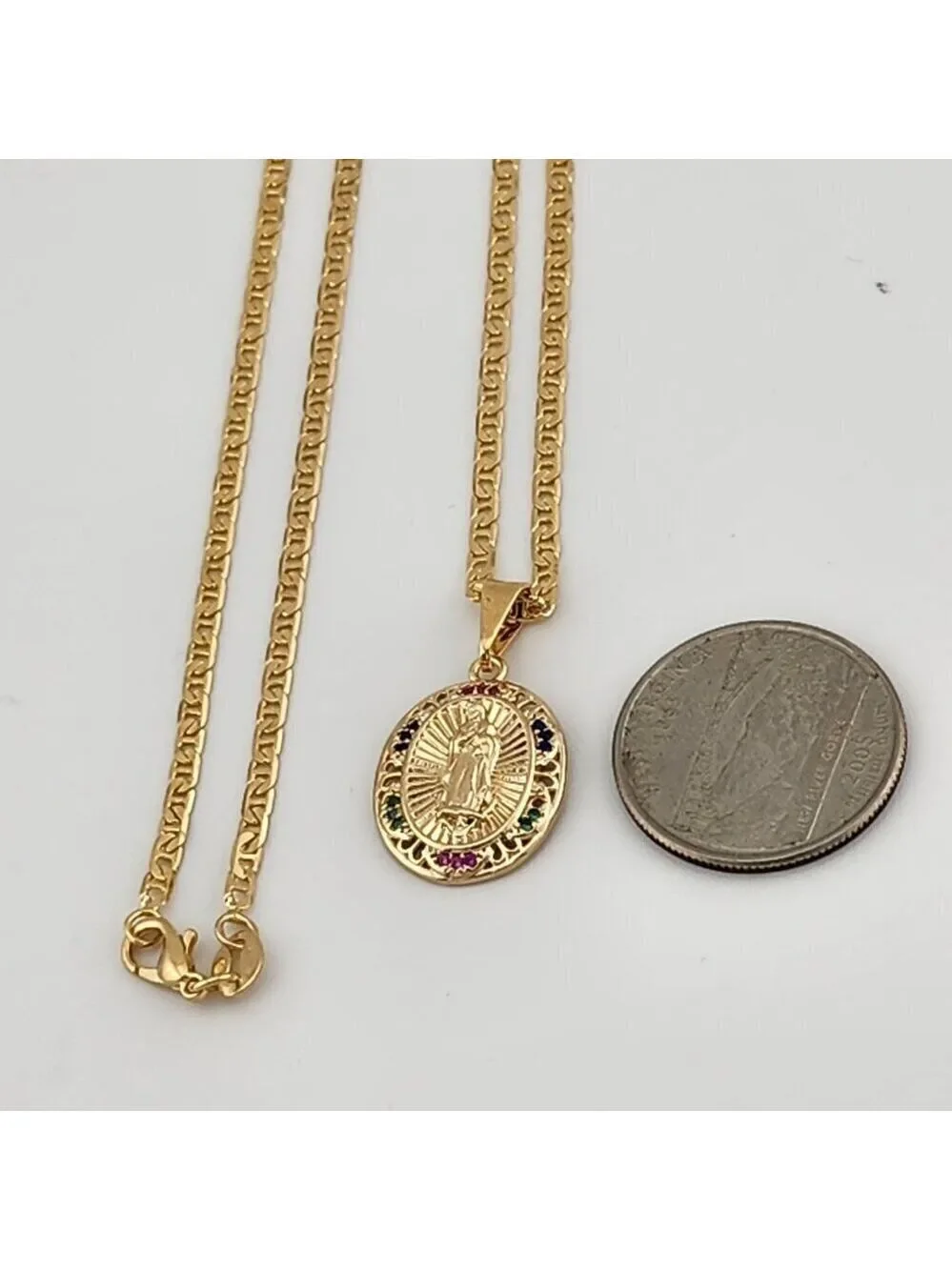 Brand New Brazilian 18k Gold Filled Virgen de Guadalupe Necklace